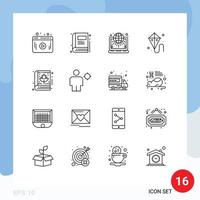 Pack of 16 Modern Outlines Signs and Symbols for Web Print Media such as thanksgiving autumn settings mardi gras kite Editable Vector Design Elements