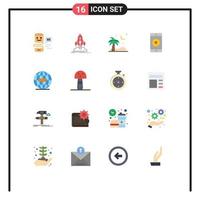 Set of 16 Modern UI Icons Symbols Signs for earth mobile apps publish message palm trees Editable Pack of Creative Vector Design Elements