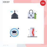 Set of 4 Modern UI Icons Symbols Signs for mosque eid moon bag graduation Editable Vector Design Elements