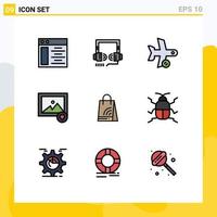 Set of 9 Modern UI Icons Symbols Signs for wifi bag plane photo favorite Editable Vector Design Elements