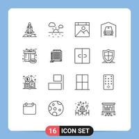 Set of 16 Modern UI Icons Symbols Signs for gift box cyber computer black friday van Editable Vector Design Elements