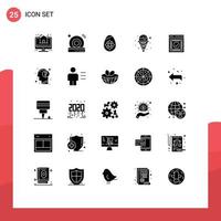 Group of 25 Modern Solid Glyphs Set for ready waffle decoration ice cream cream Editable Vector Design Elements