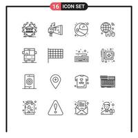 Mobile Interface Outline Set of 16 Pictograms of wifi internet of things device cosmonaut helmet Editable Vector Design Elements