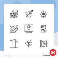 Group of 9 Outlines Signs and Symbols for contact user interface budget user interface Editable Vector Design Elements