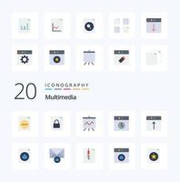 20 Multimedia Flat Color icon Pack like document upload presentation mac app vector