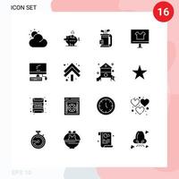 Set of 16 Commercial Solid Glyphs pack for computer commerce club buy apparel Editable Vector Design Elements