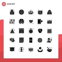 Set of 25 Commercial Solid Glyphs pack for accounts files teamwork attention close Editable Vector Design Elements