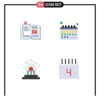 4 User Interface Flat Icon Pack of modern Signs and Symbols of book alarm education calendar danger Editable Vector Design Elements