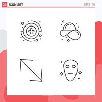 4 Universal Line Signs Symbols of capture corner beach straw hat alien Editable Vector Design Elements