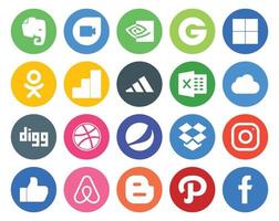 20 social medios de comunicación icono paquete incluso blogger me gusta sobresalir instagram pepsi vector