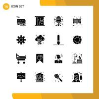 Set of 16 Commercial Solid Glyphs pack for cogs gear chair ic device Editable Vector Design Elements