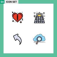 Pack of 4 creative Filledline Flat Colors of heart up battery battery cloud Editable Vector Design Elements