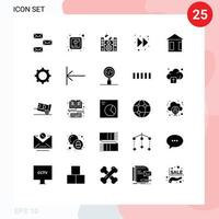 25 Universal Solid Glyphs Set for Web and Mobile Applications cog board music advertising forward Editable Vector Design Elements