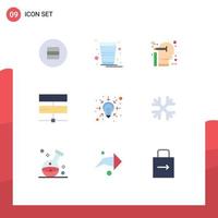 Pictogram Set of 9 Simple Flat Colors of network digital creative database mind Editable Vector Design Elements