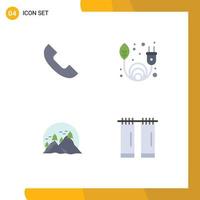 Group of 4 Flat Icons Signs and Symbols for call nature mobile renewable sun Editable Vector Design Elements