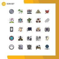 Universal Icon Symbols Group of 25 Modern Filled line Flat Colors of butterfly stack play gold bar bricks Editable Vector Design Elements