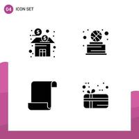 Set of 4 Commercial Solid Glyphs pack for bank document fund sport script Editable Vector Design Elements