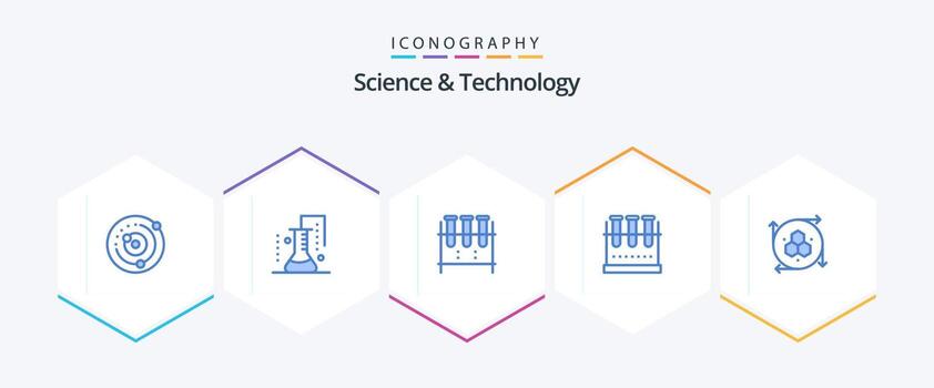 Ciencias y tecnología 25 azul icono paquete incluso modelado solicitud. computadora gráficos. Ciencias de asunto. prueba tubo. laboratorio matraz vector