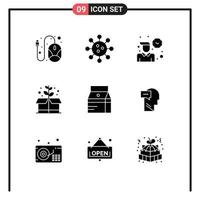 Set of 9 Modern UI Icons Symbols Signs for drink box laboratory green working Editable Vector Design Elements