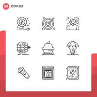 9 Universal Outlines Set for Web and Mobile Applications muffin cake project value money Editable Vector Design Elements