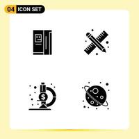 Group of 4 Solid Glyphs Signs and Symbols for fridge microscope freezer pencil and ruler space Editable Vector Design Elements