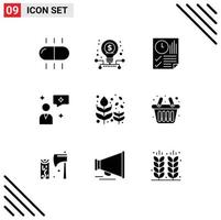 User Interface Pack of 9 Basic Solid Glyphs of fall autumn document interface man chat Editable Vector Design Elements