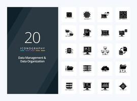 20 Data Management And Data Organization Solid Glyph icon for presentation vector