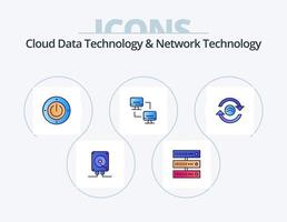 Cloud Data Technology And Network Technology Line Filled Icon Pack 5 Icon Design. cloud. computing. share. audio. server vector