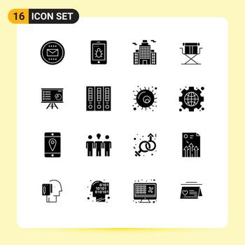 Pictogram Set of 16 Simple Solid Glyphs of business presentation building foldable director Editable Vector Design Elements