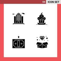 Pictogram Set of 4 Simple Solid Glyphs of architecture business cake sweet money Editable Vector Design Elements