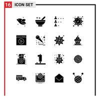 Universal Icon Symbols Group of 16 Modern Solid Glyphs of watch setting organic gear find Editable Vector Design Elements