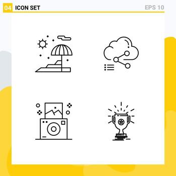 4 Universal Filledline Flat Colors Set for Web and Mobile Applications beach regular share computing award Editable Vector Design Elements