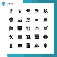 Group of 25 Modern Solid Glyphs Set for gym birthday eye celebration balloon Editable Vector Design Elements