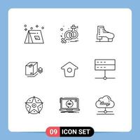 Universal Icon Symbols Group of 9 Modern Outlines of birdhouse packing boot surprize skating Editable Vector Design Elements