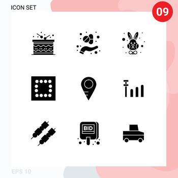 Modern Set of 9 Solid Glyphs Pictograph of connection location animal map layout Editable Vector Design Elements