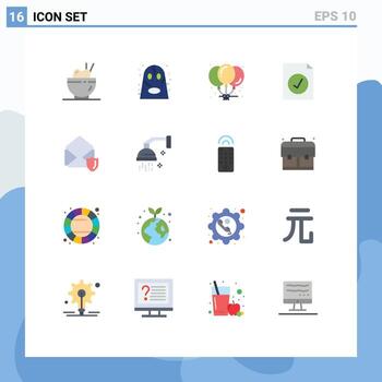 User Interface Pack of 16 Basic Flat Colors of security mail birthday gdpr document Editable Pack of Creative Vector Design Elements