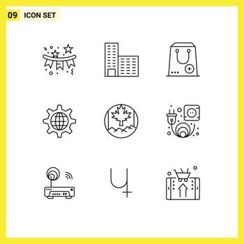 Group of 9 Modern Outlines Set for setting internet add globe package Editable Vector Design Elements