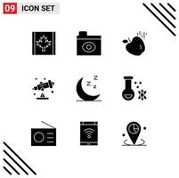 Group of 9 Modern Solid Glyphs Set for science atom science nature moon Editable Vector Design Elements