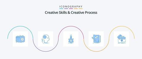 Creative Skills And Creative Process Blue 5 Icon Pack Including design. sketch. idea. development. flask vector