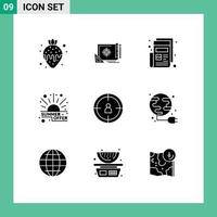 Modern Set of 9 Solid Glyphs Pictograph of seo price target offer print Editable Vector Design Elements