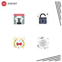 4 User Interface Flat Icon Pack of modern Signs and Symbols of concert decoration trade unlock spider Editable Vector Design Elements