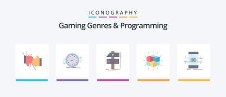 Gaming Genres And Programming Flat 5 Icon Pack Including puzzle. box. counter. game. develop. Creative Icons Design vector