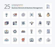 Business Elements And Business Managment 25 Line Filled icon pack including look. business. market. work. production vector