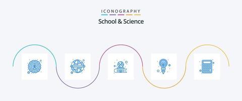 School And Science Blue 5 Icon Pack Including calculator. pencil. book. idea. bulb vector