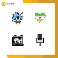 Universal Icon Symbols Group of 4 Modern Filledline Flat Colors of cloud laptop services heart html Editable Vector Design Elements