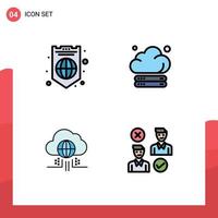 Modern Set of 4 Filledline Flat Colors Pictograph of global think shield storage technology Editable Vector Design Elements