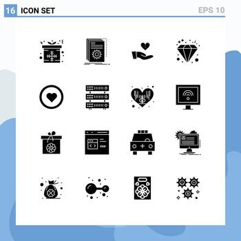 paquete de dieciséis moderno sólido glifos señales y símbolos para web impresión medios de comunicación tal como riqueza inversión guión diamante mano editable vector diseño elementos