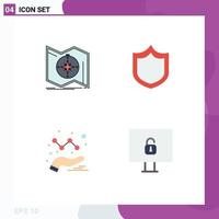 4 Universal Flat Icon Signs Symbols of direction data navigate protection computer Editable Vector Design Elements