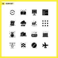 Mobile Interface Solid Glyph Set of 16 Pictograms of engine application child program graphics Editable Vector Design Elements