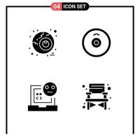 Group of 4 Solid Glyphs Signs and Symbols for eye development barbell bad chair Editable Vector Design Elements